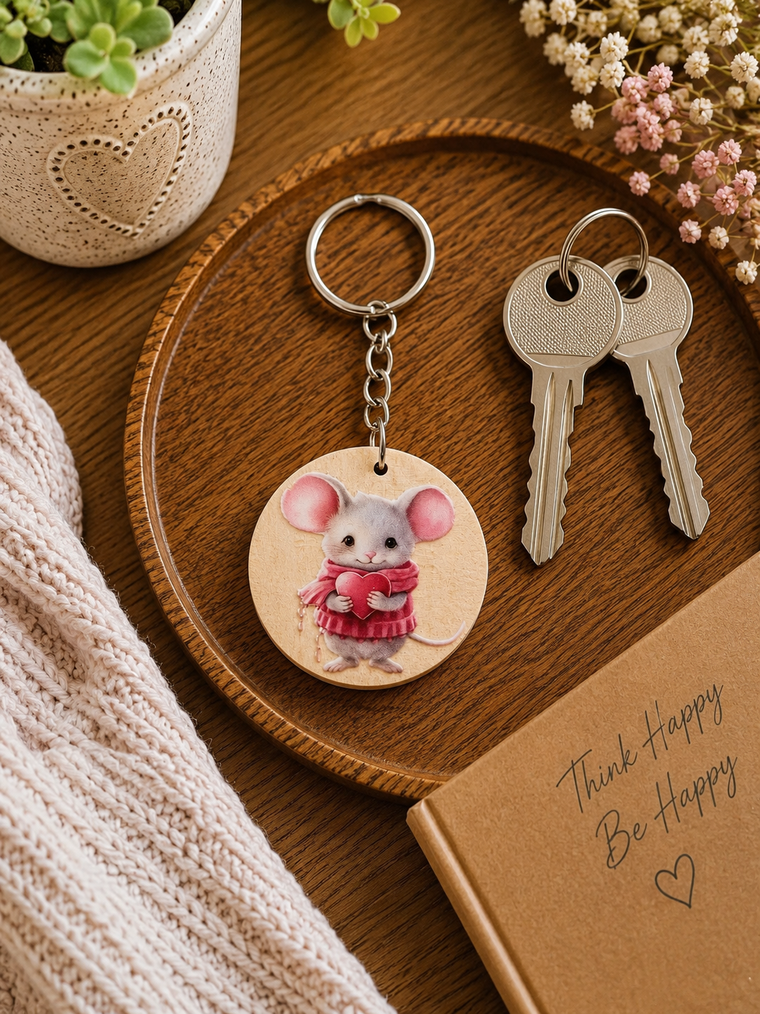 Cute Mouse Wooden Keyring
