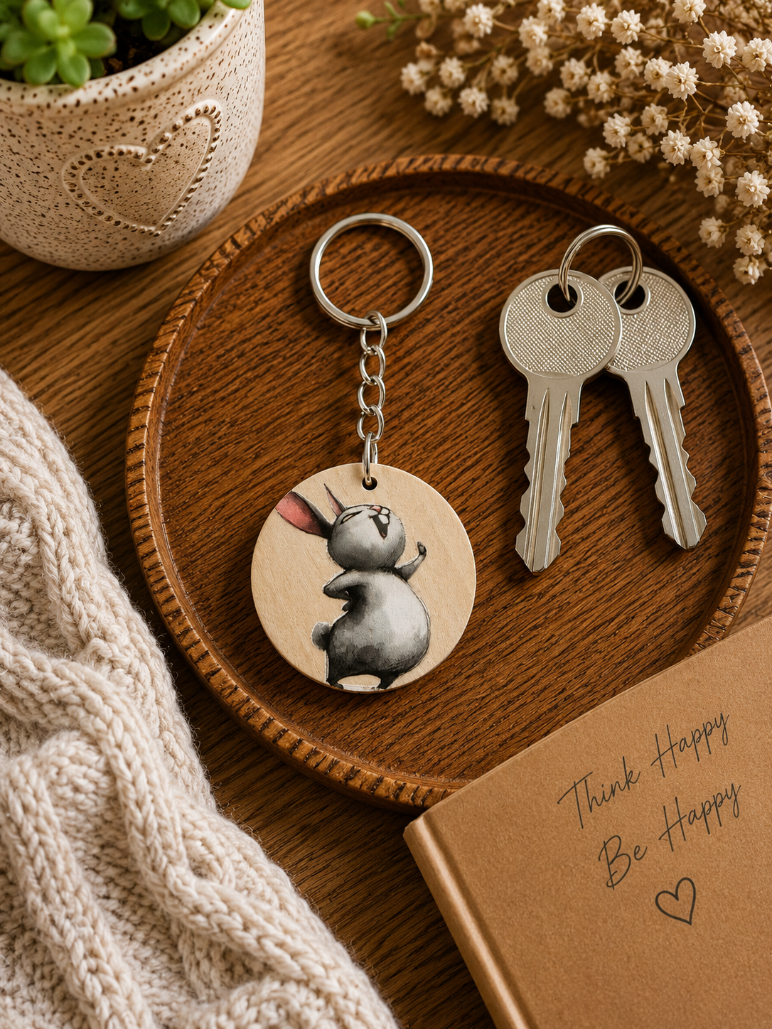 Funny Bunny Wooden Keyring