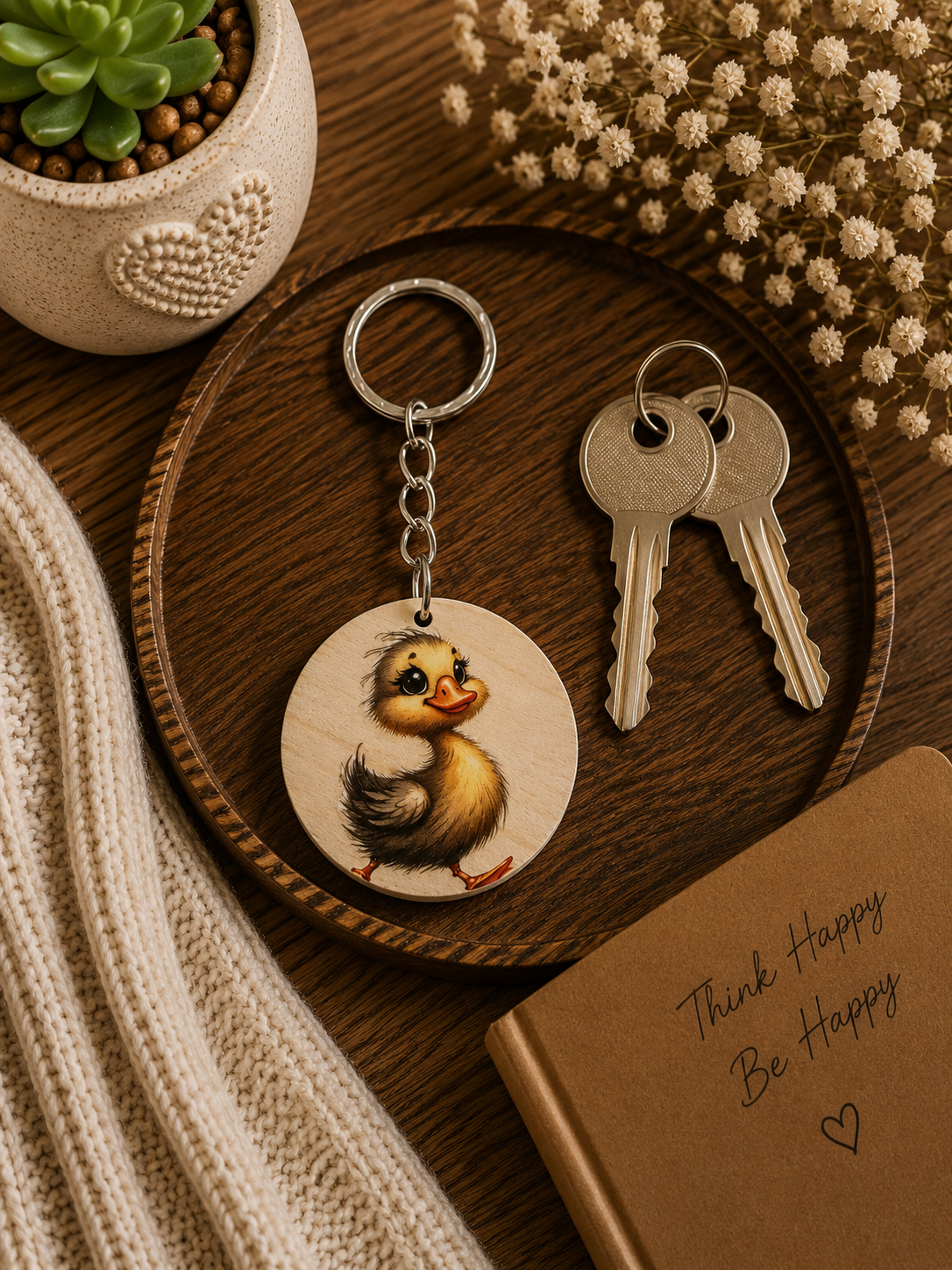 Cute Duckling Wooden Keyring