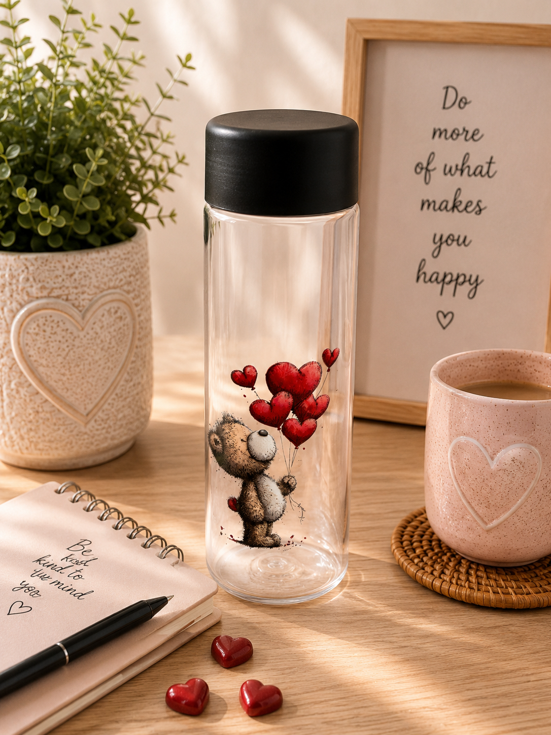 Cute Teddy Bear Heart Balloon Plastic Bottle