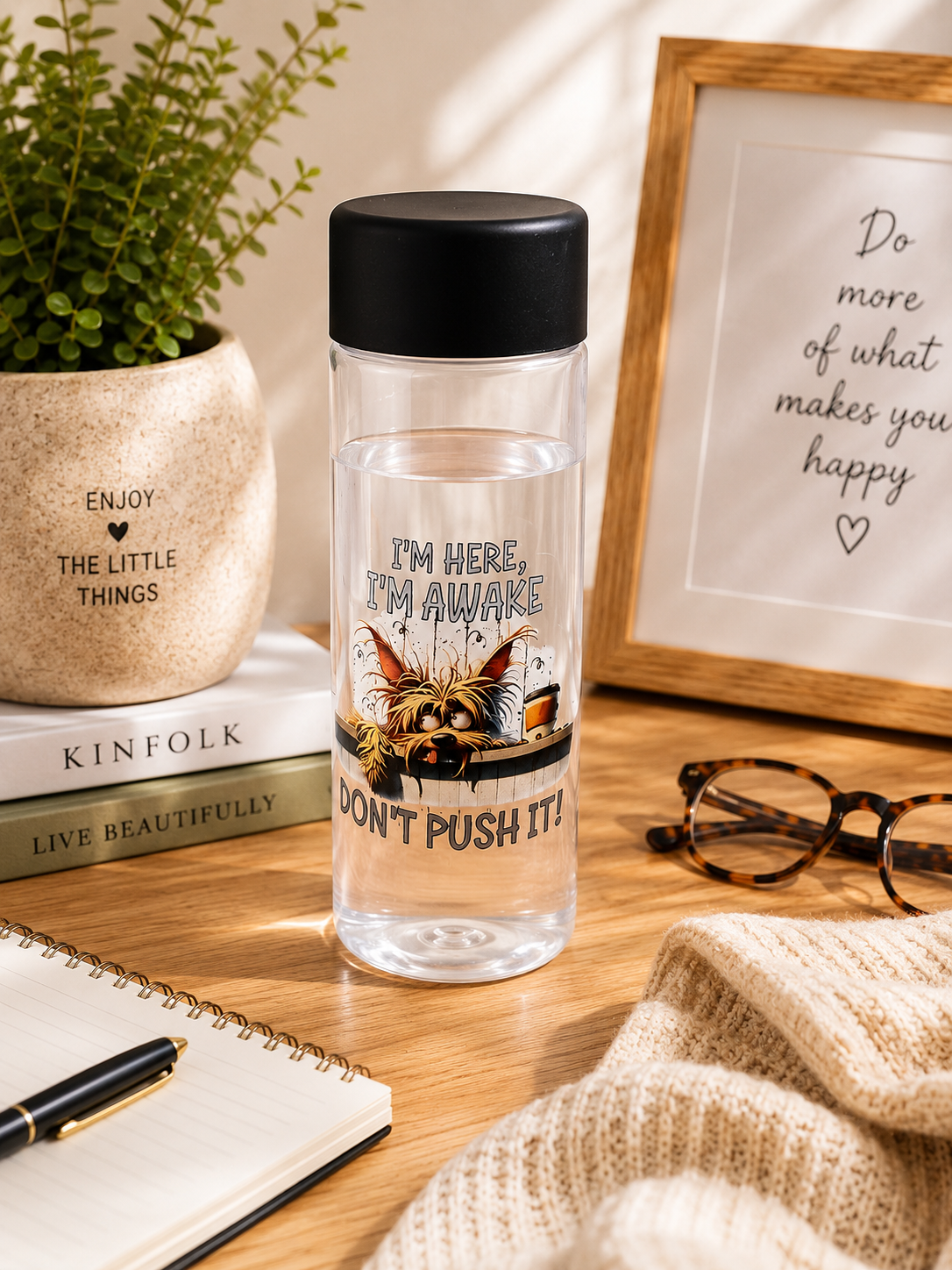 Funny “I’m Here, I’m Awake” Screw Top Drinking Bottle