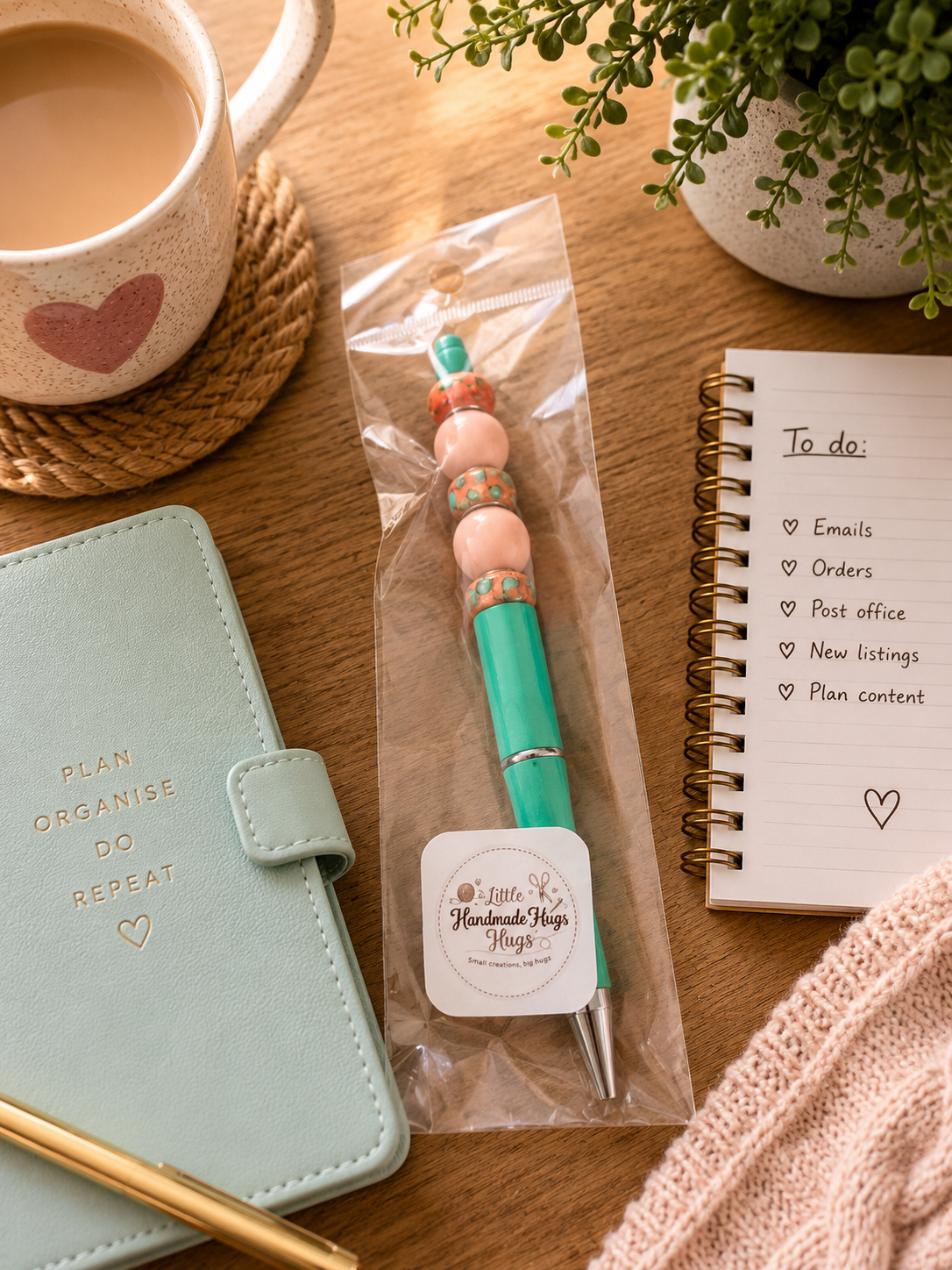 Teal & Peach Beaded Pen