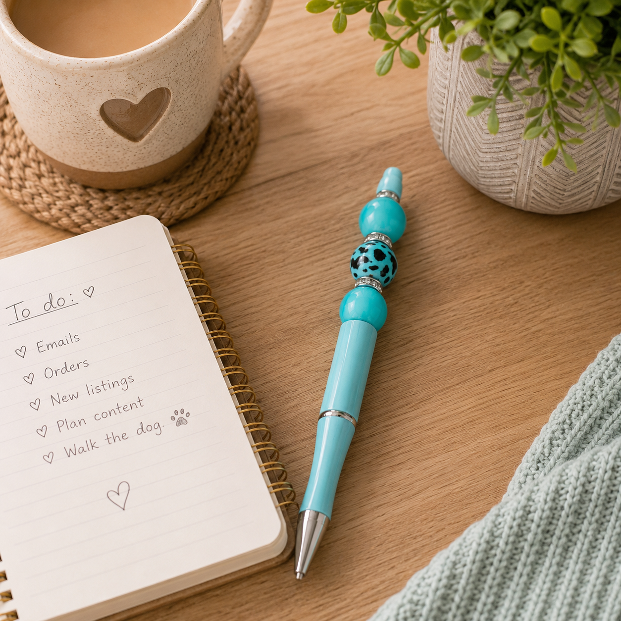 Turquoise Leopard Print Beaded Pen | Handmade Gift Pen