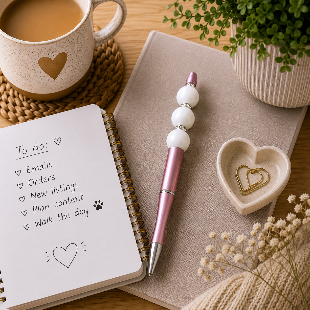 Rose Gold Pearl Bead Pen – Handmade Luxury Writing Pen