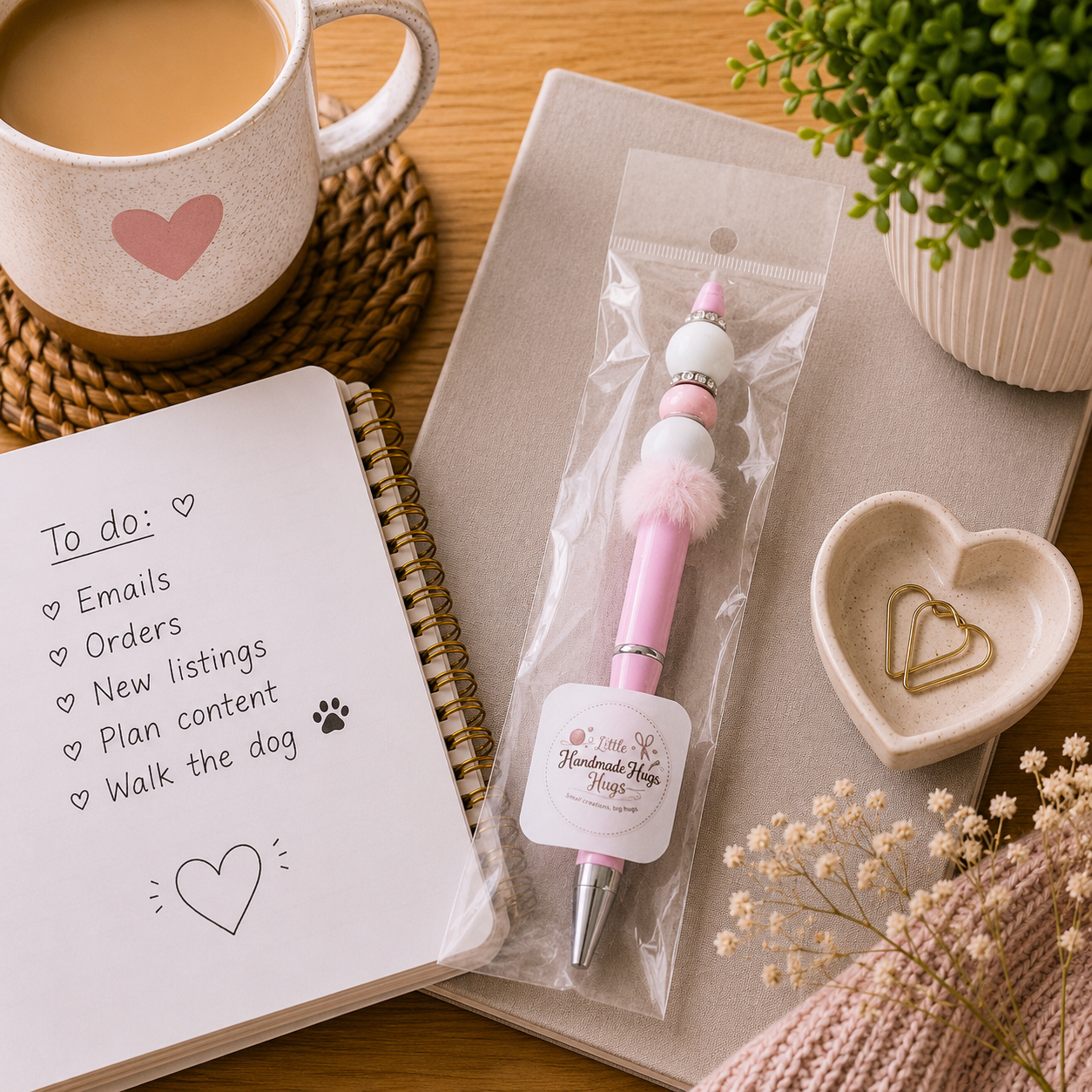 Blush Pink Pom Pom Beaded Pen – Handmade Silicone Bead Pen