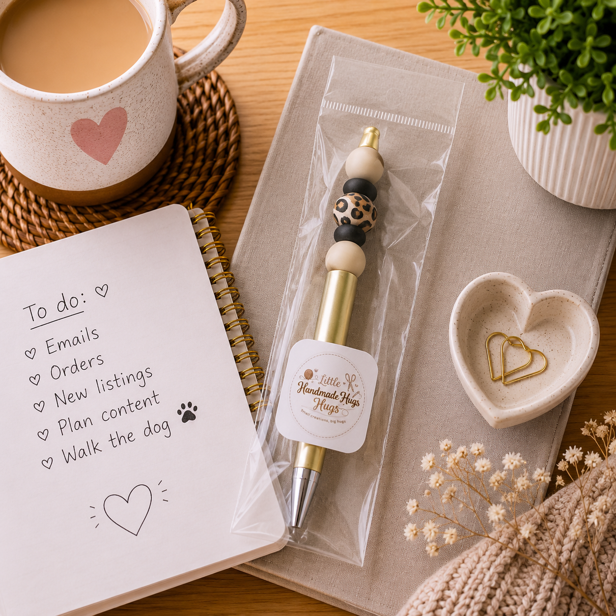 Handmade Gold Leopard Print Beaded Pen | Little Handmade Hugs