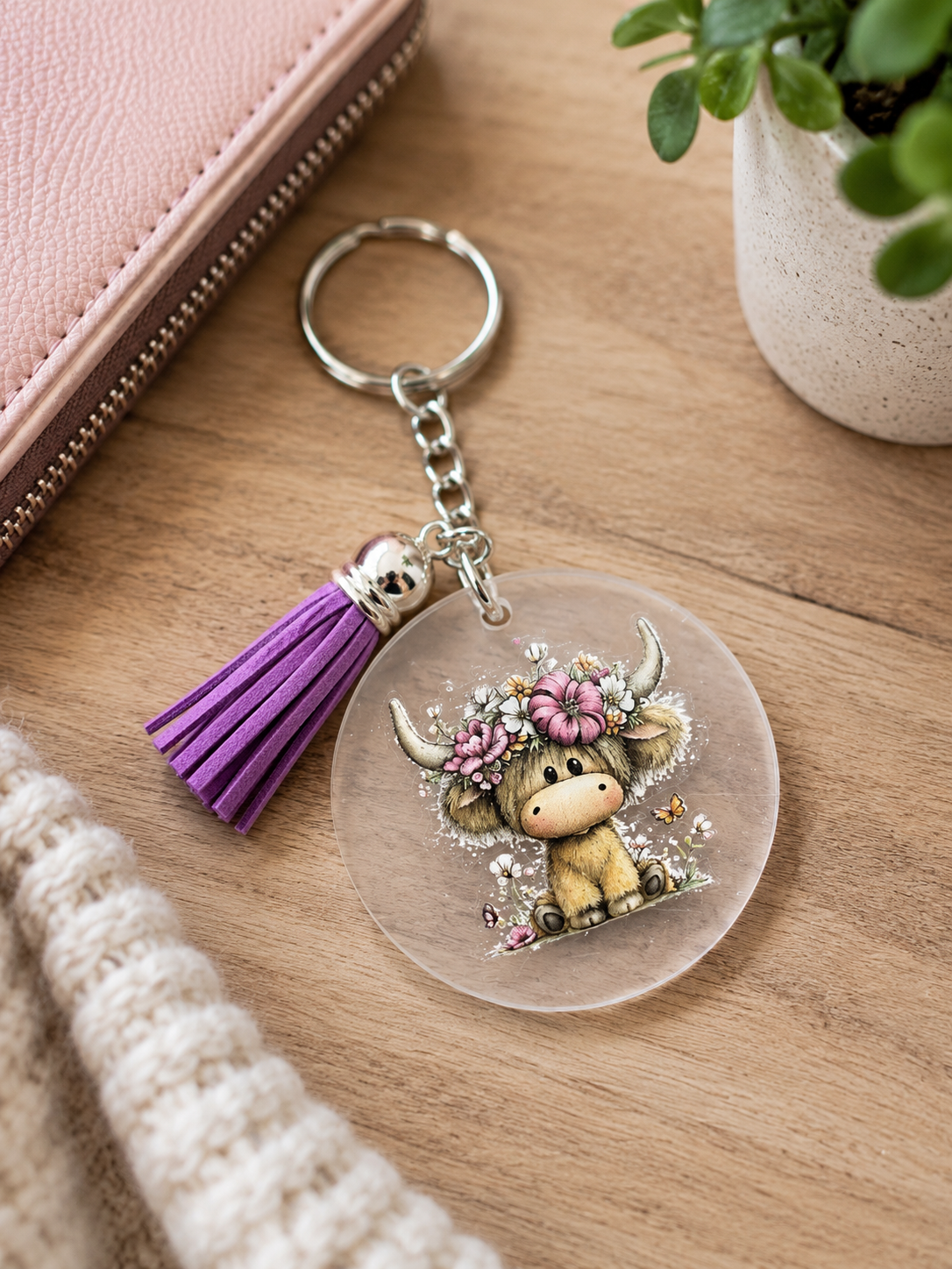 Highland Cow Tassel Keyring