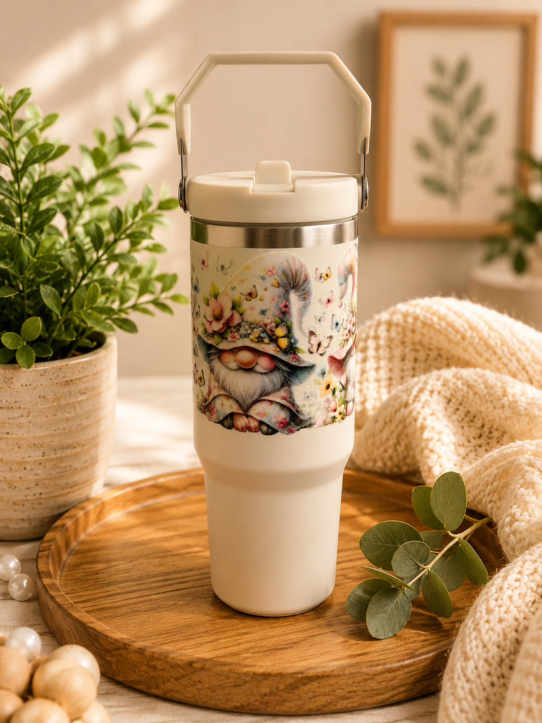 Spring Gnome Travel Tumbler with Handle