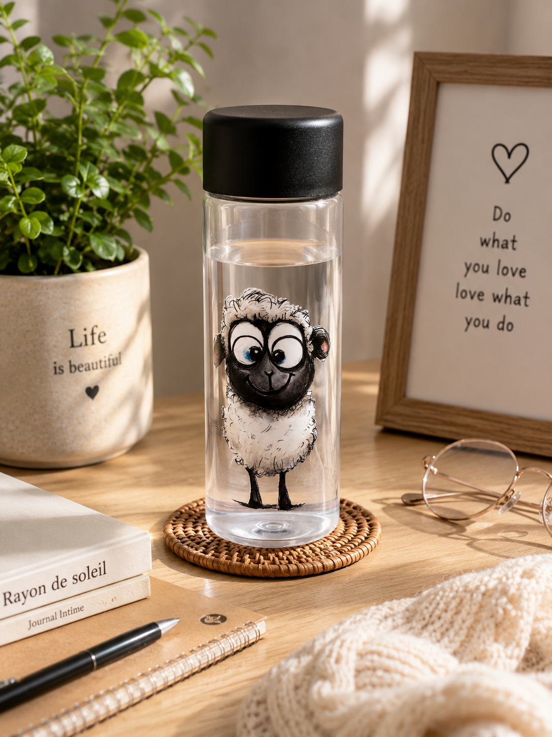 Cute Sheep Plastic Water Bottle – Reusable Drinks Bottle