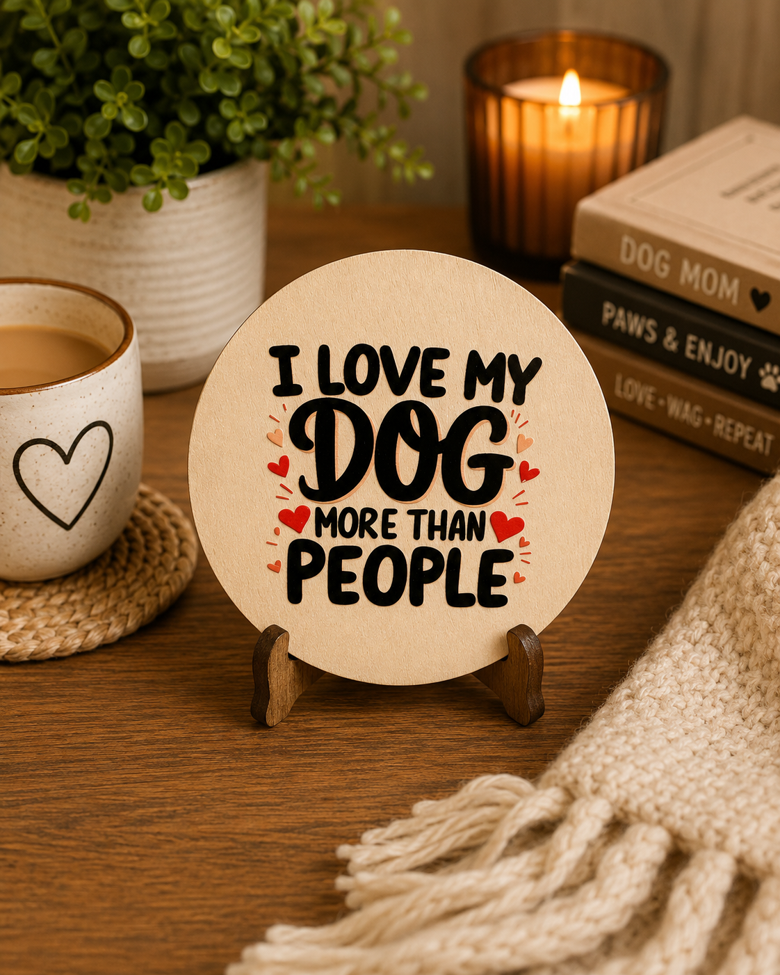 I Love My Dog More Than People Wooden Coaster