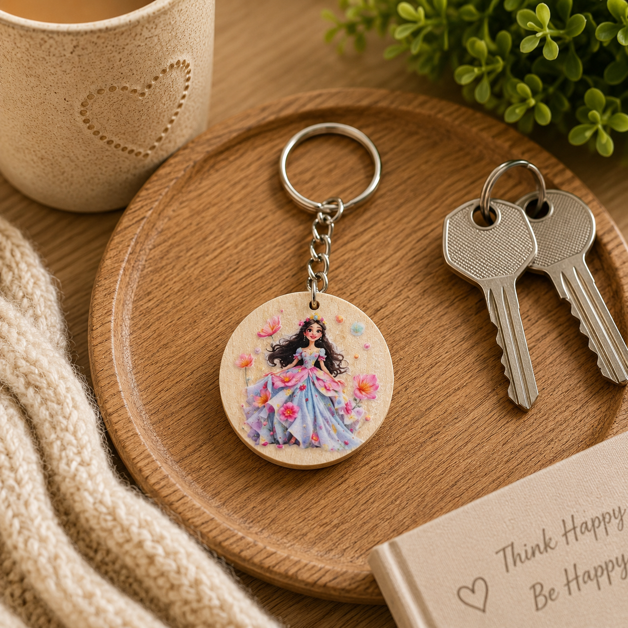Princess Wooden Keyring | Cute Fairy Princess Bag Charm | Wooden Gift for Girls