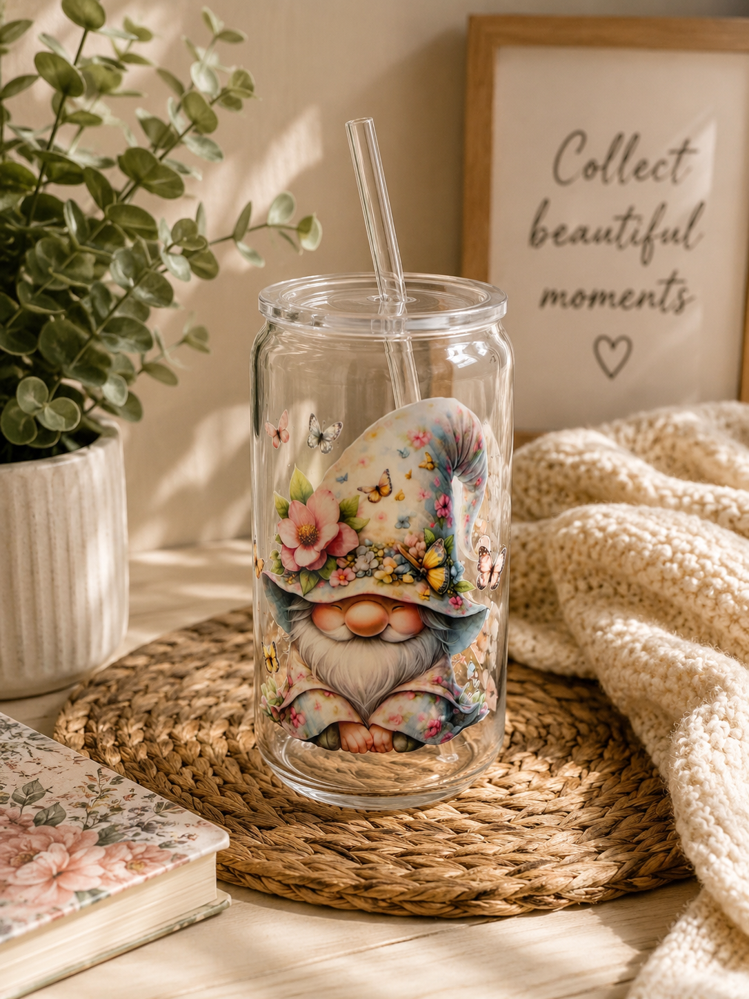 Spring Gnome Plastic Cold Cup with Straw