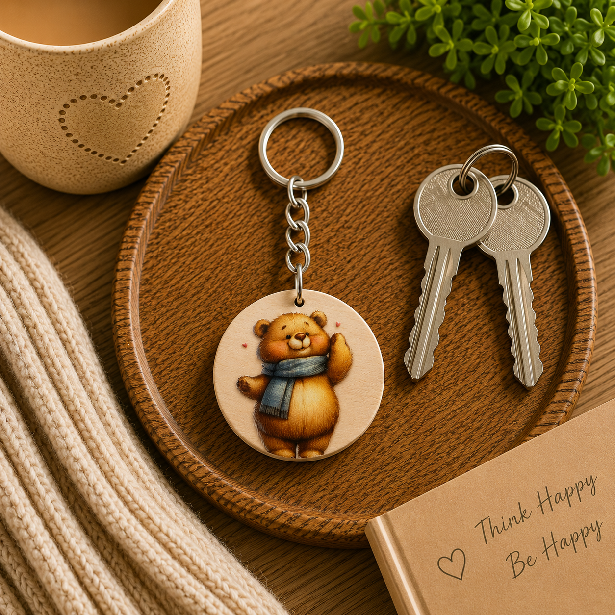 Cute Teddy Bear Wooden Keyring
