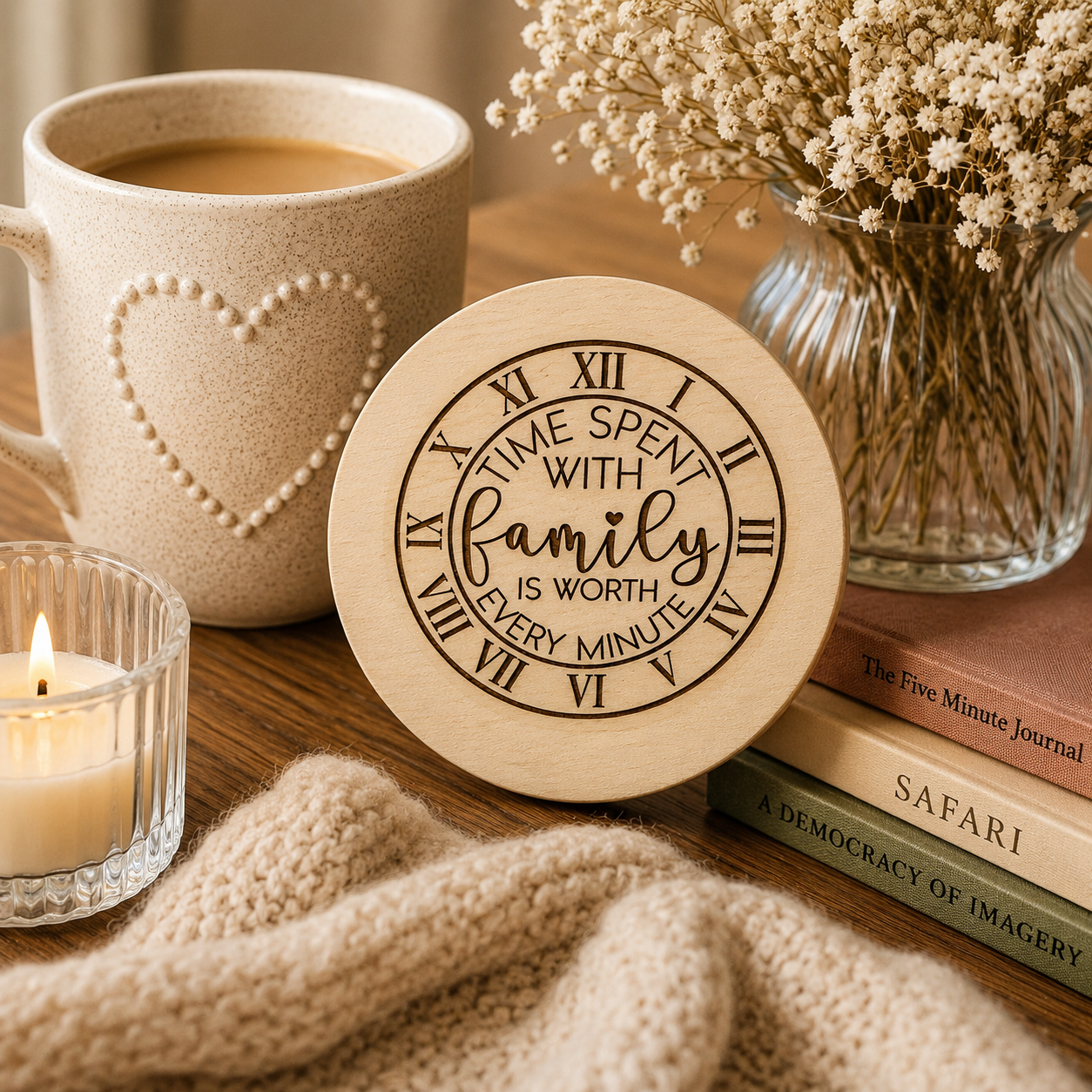 Family Time Wooden Coaster – “Time Spent With Family”