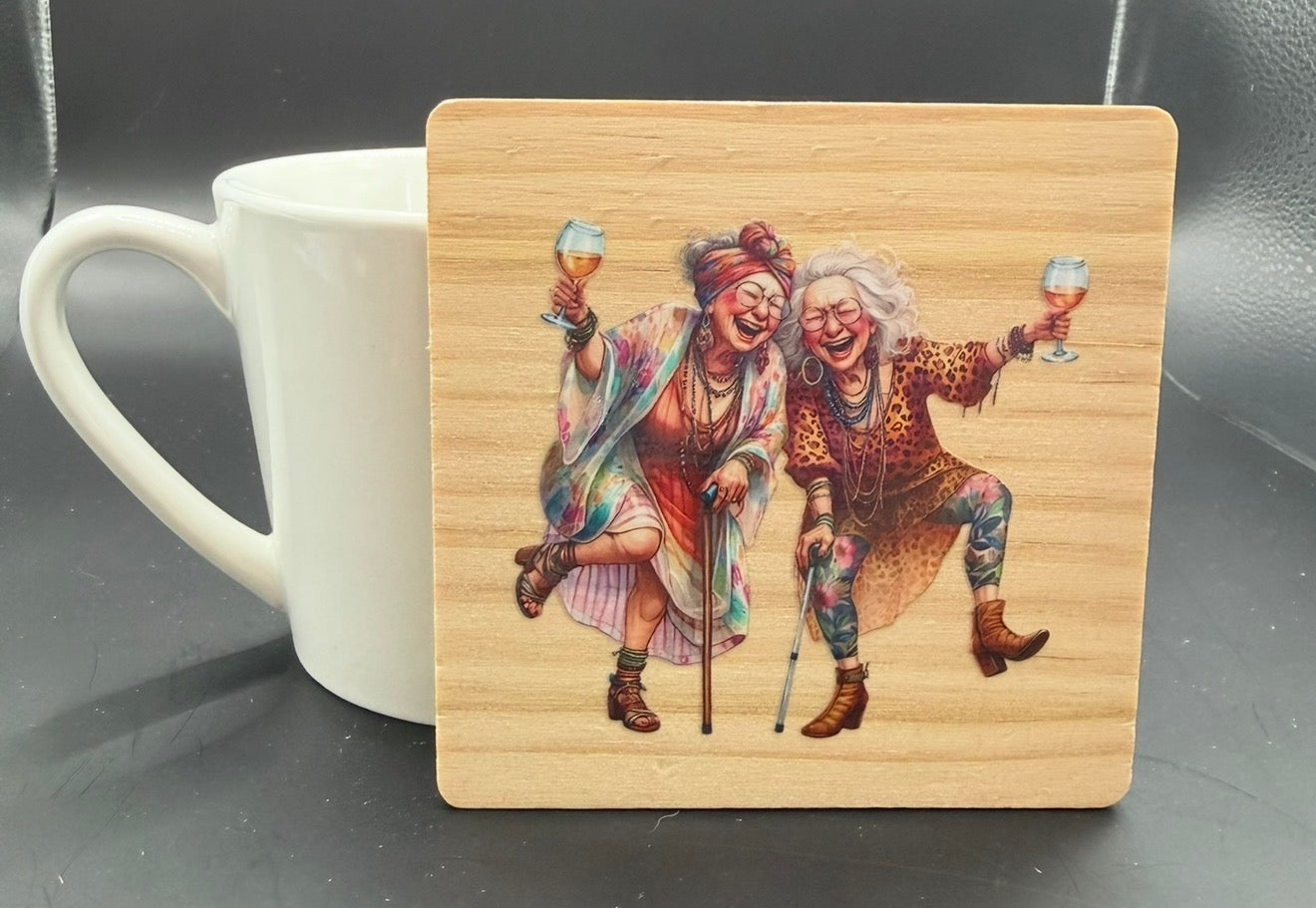 Funny Wooden Drinks Coaster | Rustic Humour Gift | Coffee Lover Coaster | Cute Tired Girl Coaster