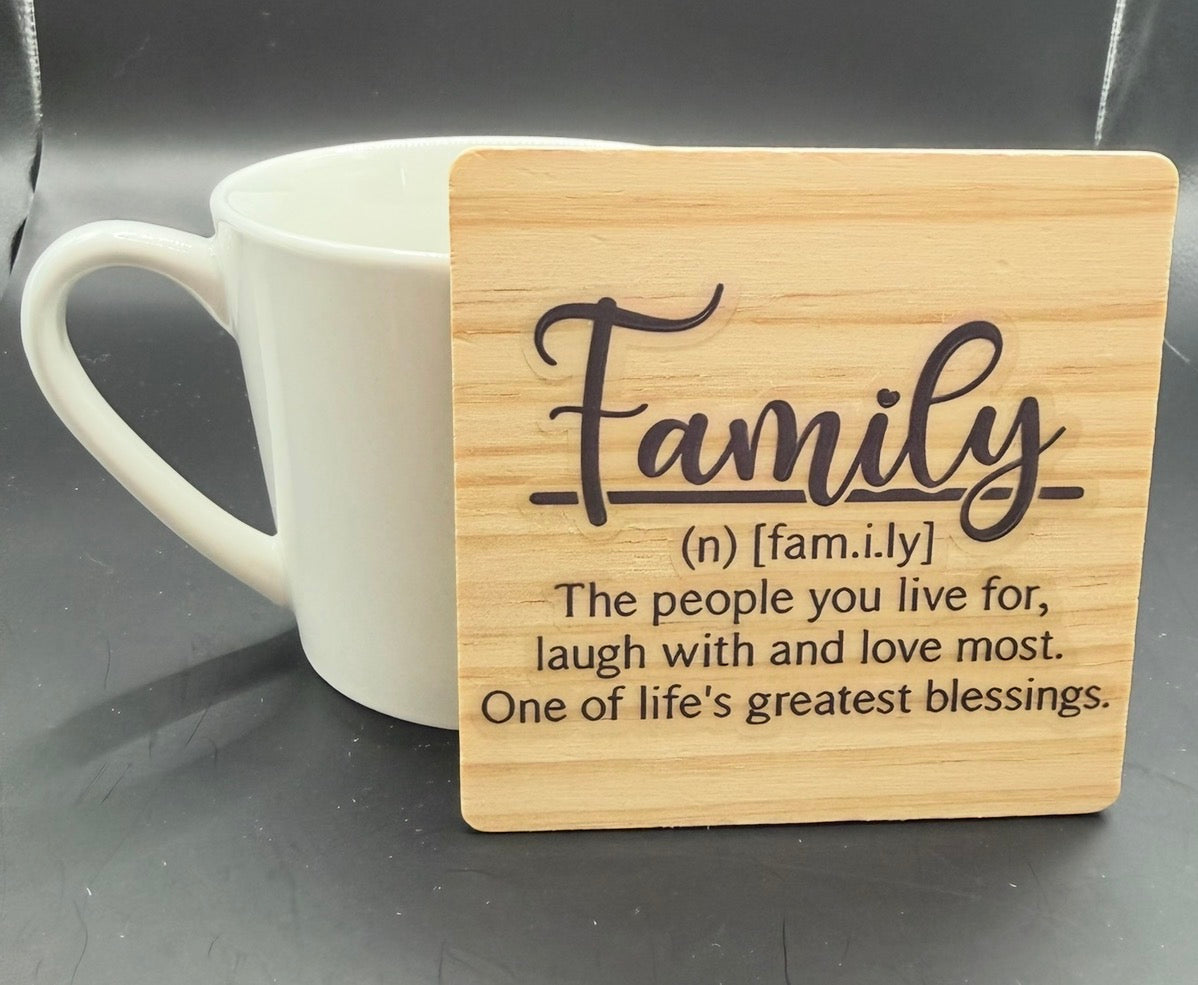 “Family – One of Life’s Greatest Blessings” Wooden Coaster | Family Quote Coaster | Meaningful Gift