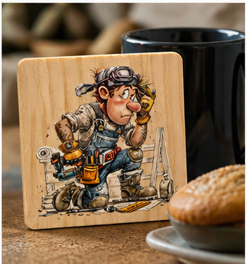 Funny Builder Wooden Coaster | Tradesman Gift | DIY Coaster
