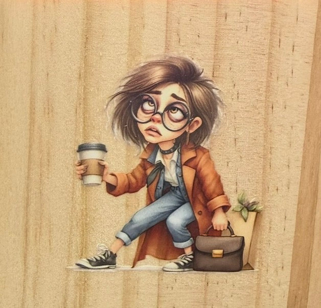 Funny Wooden Drinks Coaster | Rustic Humour Gift | Coffee Lover Coaster | Cute Tired Girl Coaster