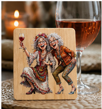 Funny Friends Wine Coaster | Best Friend Gift | Girls Night Wooden Coaster | Fun Gift for Her