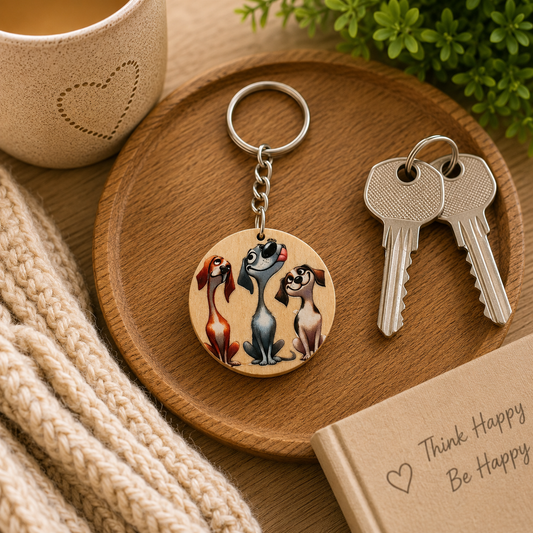 Cute Dog Wooden Keyring | Funny Dog Lover Bag Charm | Handmade Wooden Gift