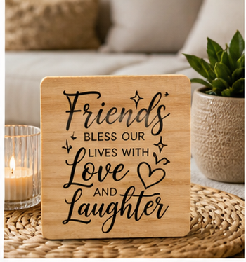 Friends Bless Our Lives with Love and Laughter Coaster | Friendship Wooden Coaster | Gift for Friends