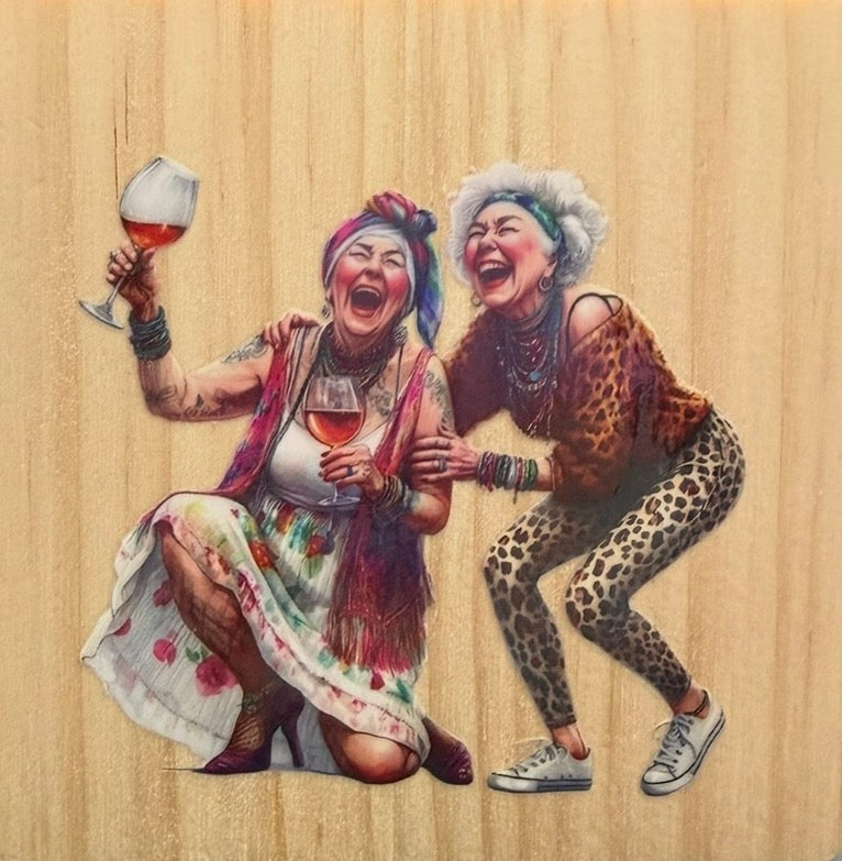 Funny Friends Wine Coaster | Best Friend Gift | Girls Night Wooden Coaster | Fun Gift for Her