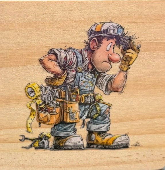Funny Builder Wooden Coaster | Tradesman Gift | DIY Coaster