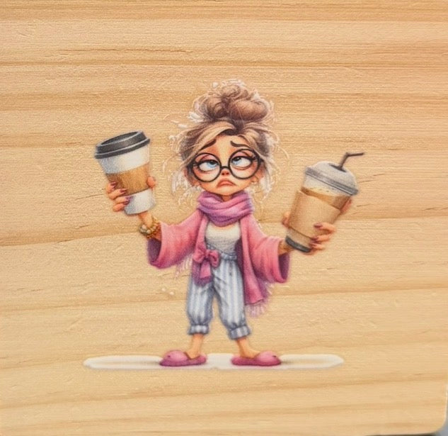 Tired Mum Coffee Coaster | Funny Wooden Drink Coaster | Gift for Busy Mums