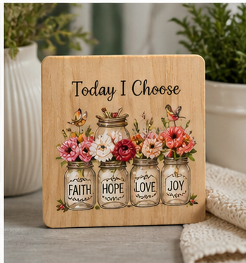 Today I Choose Faith Hope Love Joy Coaster | Inspirational Wooden Coaster | Positive Gift Idea