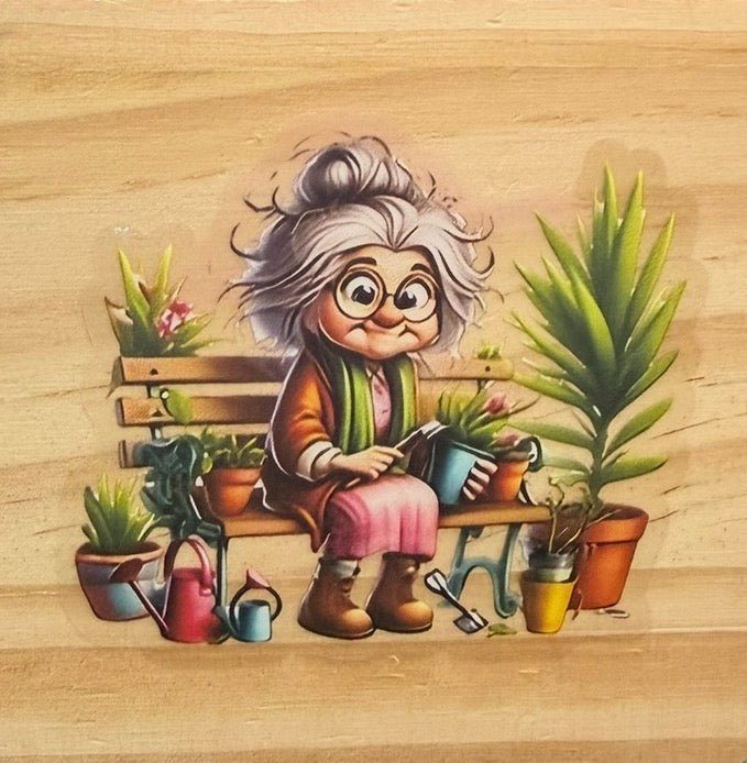 Gardening Grandma Wooden Drinks Coaster | Garden Lover Gift | Cute Plant Lover Coaster | Rustic Wooden Coaster