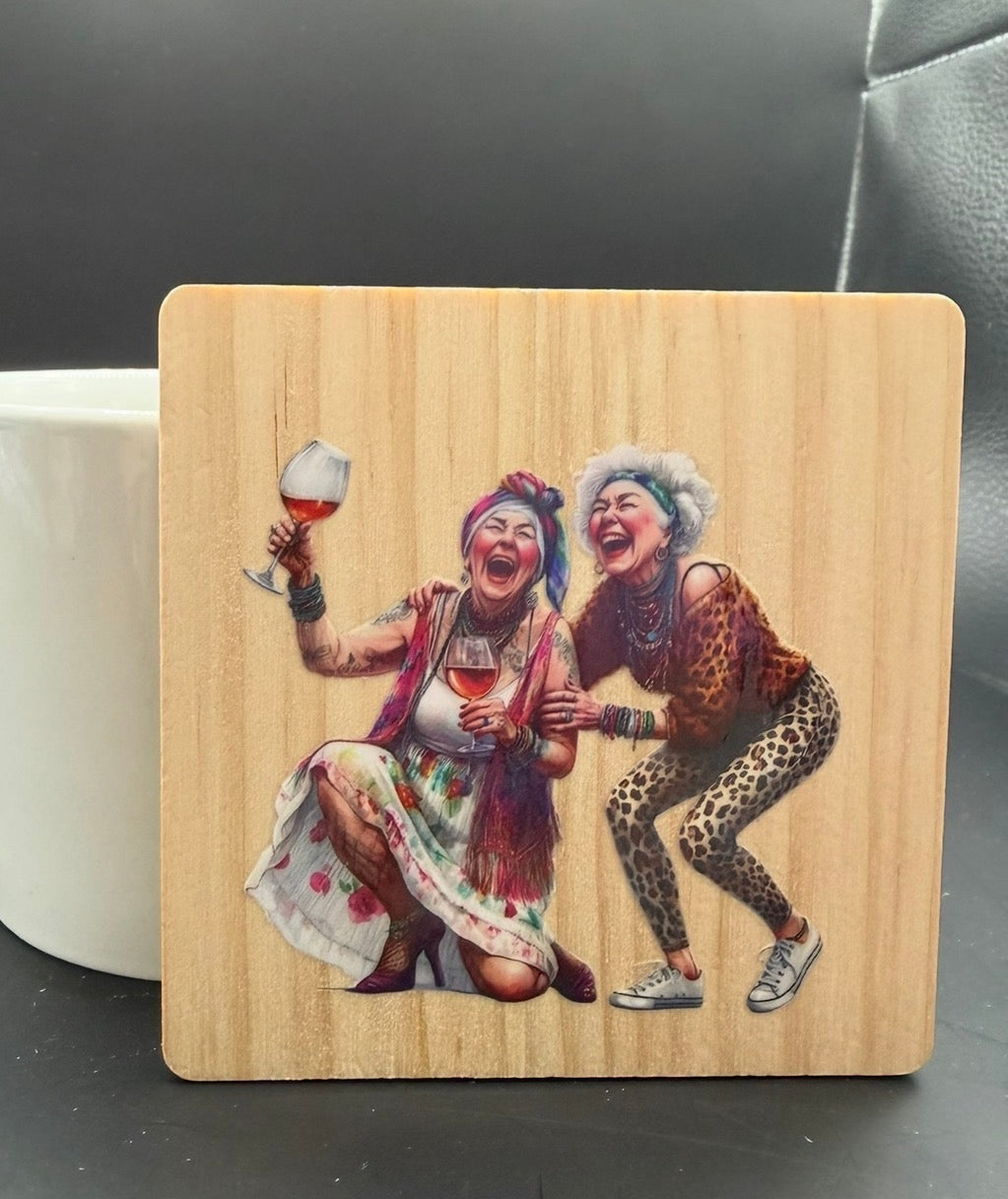 Funny Friends Wine Coaster | Best Friend Gift | Girls Night Wooden Coaster | Fun Gift for Her