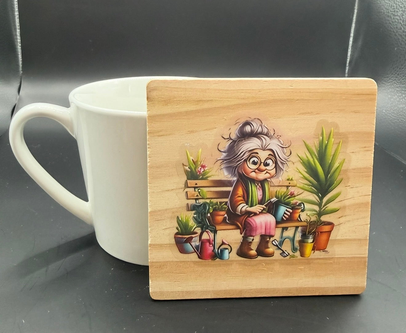 Gardening Grandma Wooden Drinks Coaster | Garden Lover Gift | Cute Plant Lover Coaster | Rustic Wooden Coaster