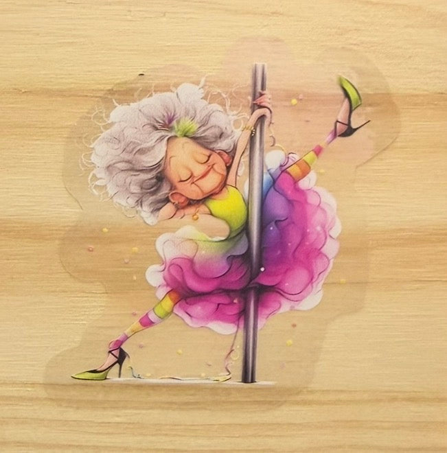 Funny Dancing Granny Wooden Coaster | Pole Dancing Nana Gift