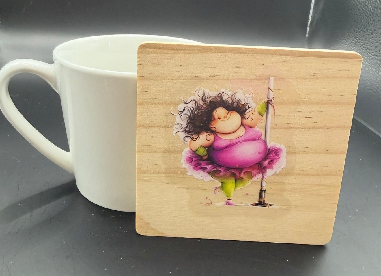 Funny Dancing Lady Wooden Coaster | Pole Dance Humour Coaster | Fun Wooden Drinks Coaster