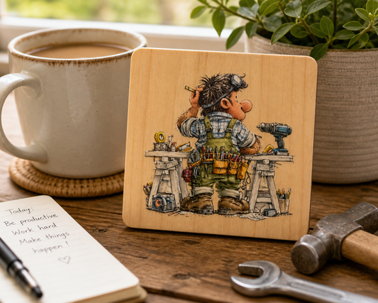Funny DIY Coaster | Tradesman Wooden Coaster | Builder Gift | Handyman Gift Idea