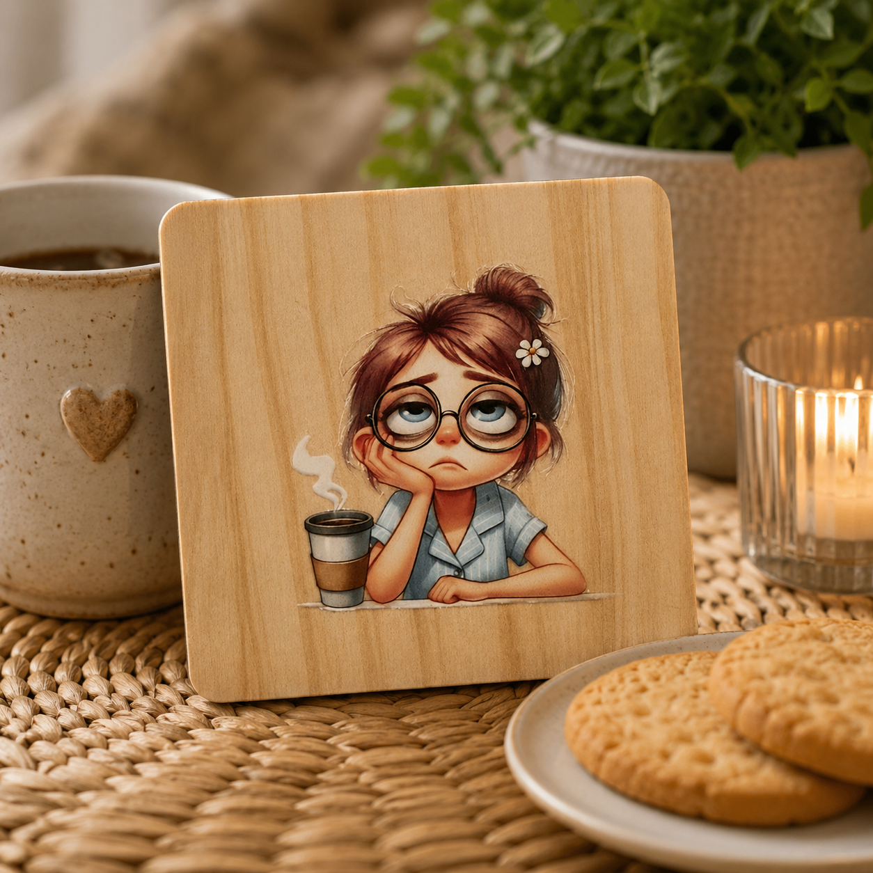Tired Mum Coffee Wooden Coaster | Funny Coffee Lover Gift