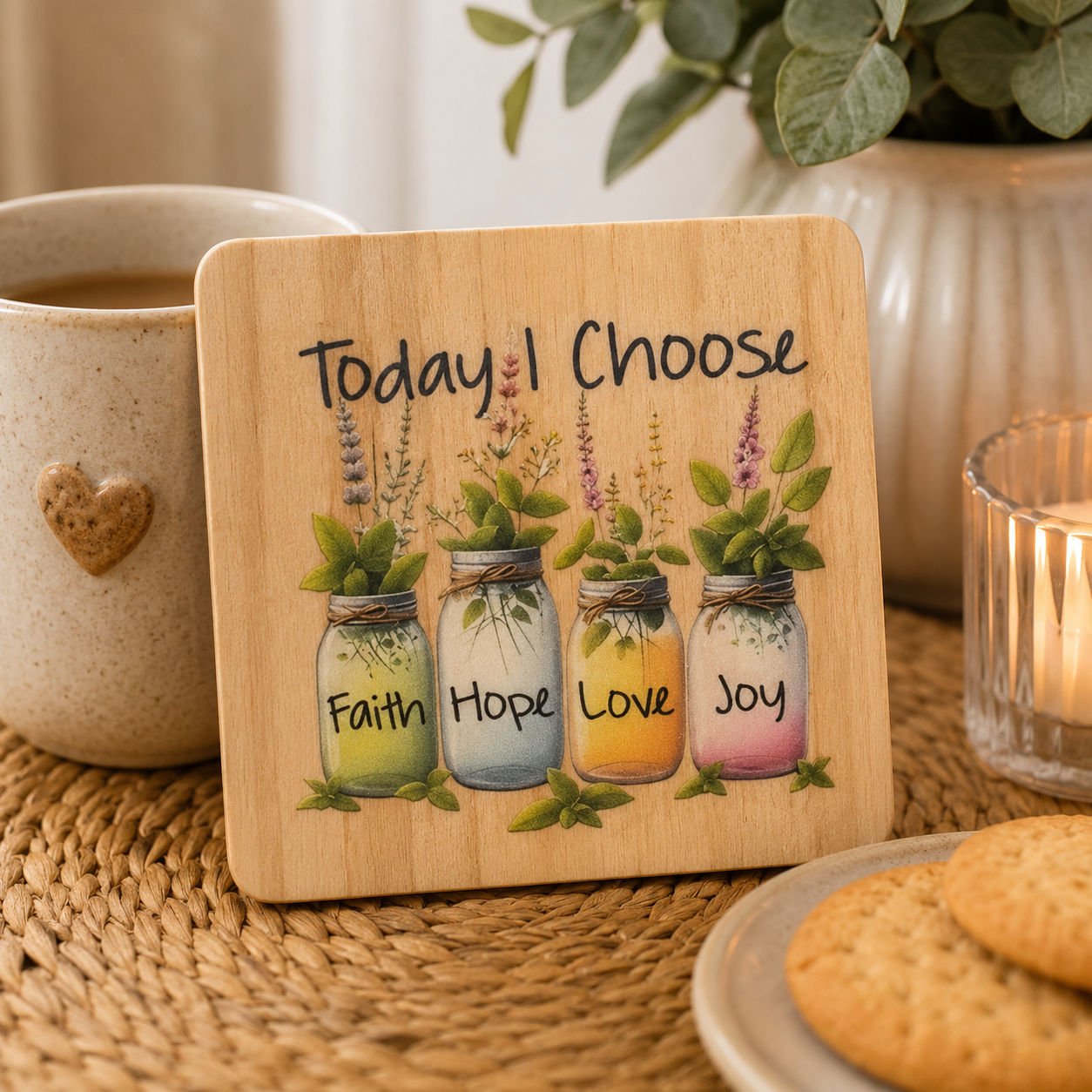 Today I Choose Faith Hope Love Joy Wooden Coaster | Inspirational Gift