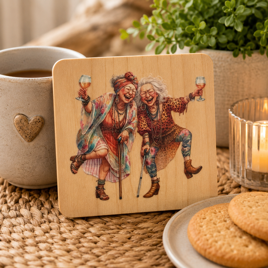 Funny Wooden Drinks Coaster | Rustic Humour Gift | Coffee Lover Coaster | Cute Tired Girl Coaster