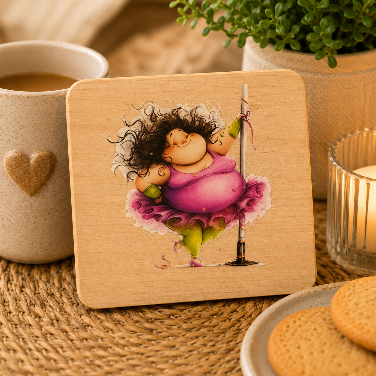 Funny Dancing Lady Wooden Coaster | Pole Dance Humour Coaster | Fun Wooden Drinks Coaster