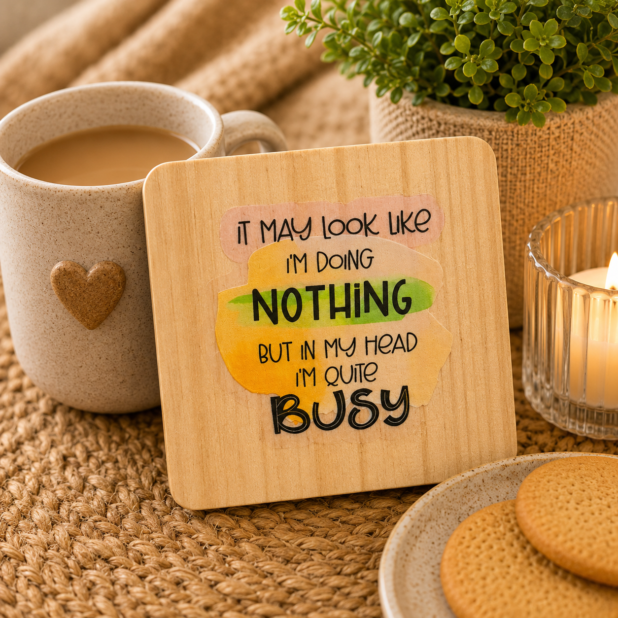“It May Look Like I’m Doing Nothing…” Wooden Coaster | Funny Busy Mind Coaster | Humorous Gift