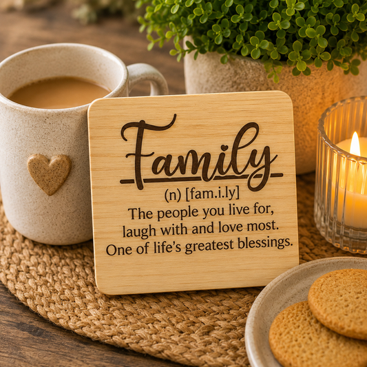 “Family – One of Life’s Greatest Blessings” Wooden Coaster | Family Quote Coaster | Meaningful Gift