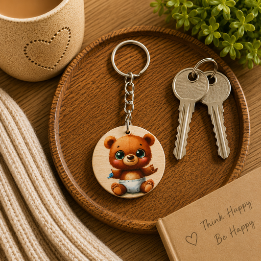 Cute Teddy Bear Wooden Keyring