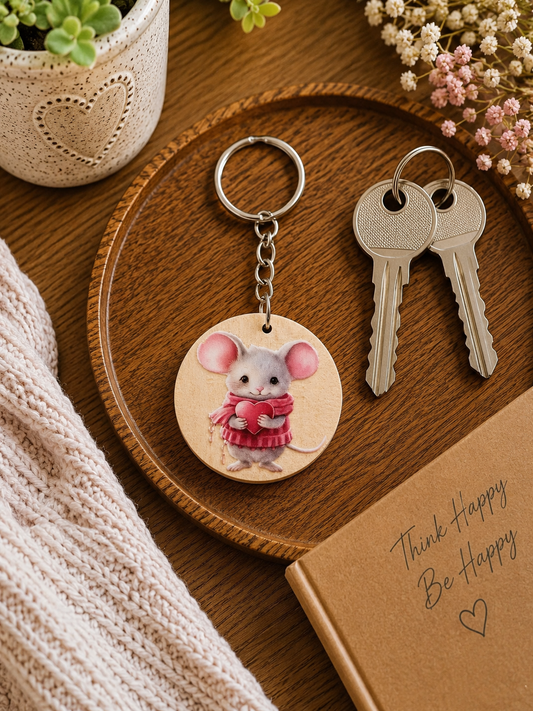 Cute Mouse Wooden Keyring