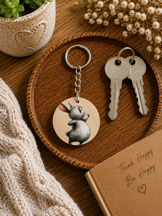 Funny Bunny Wooden Keyring