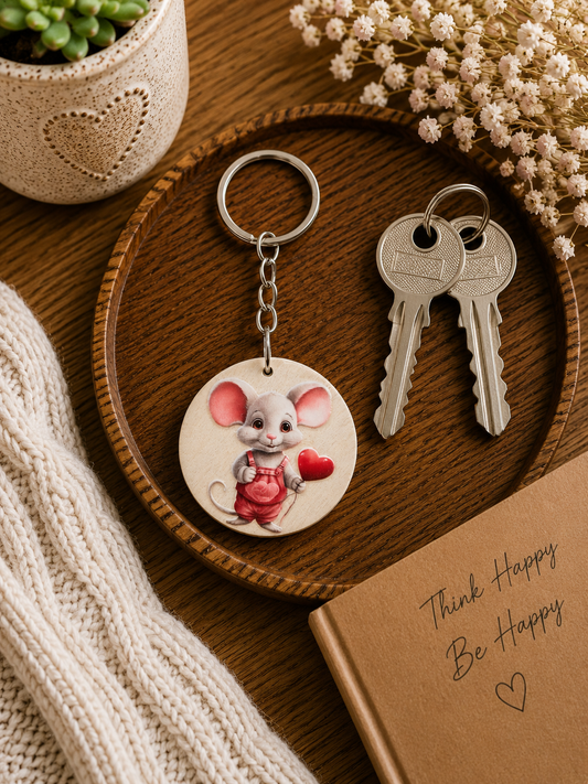 Cute Mouse Wooden Keyring