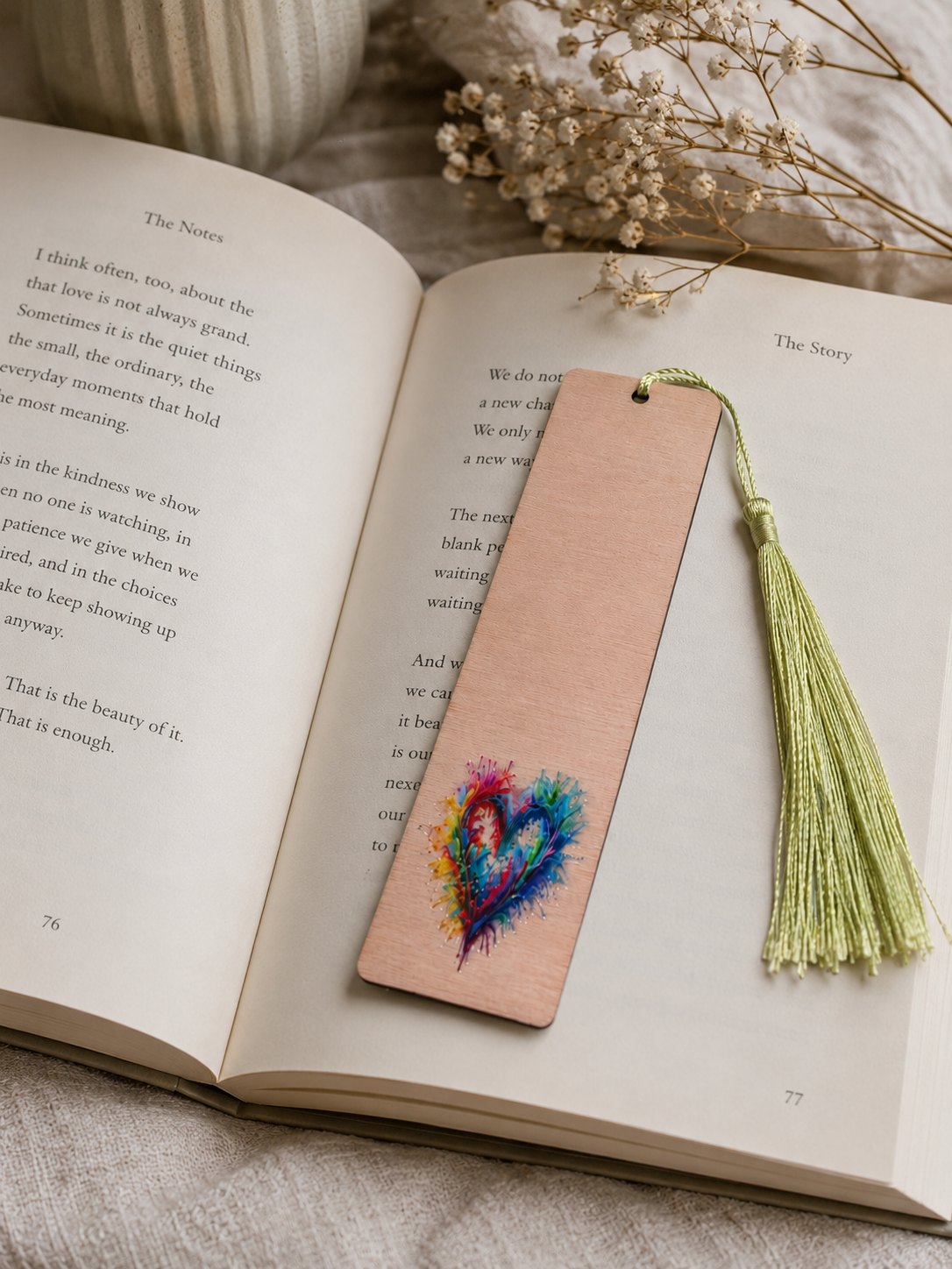Colourful Heart Wooden Bookmark