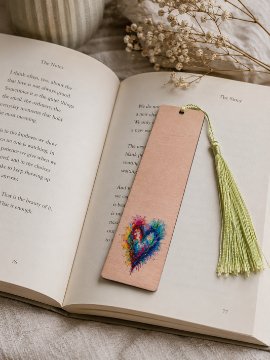 Colourful Heart Wooden Bookmark
