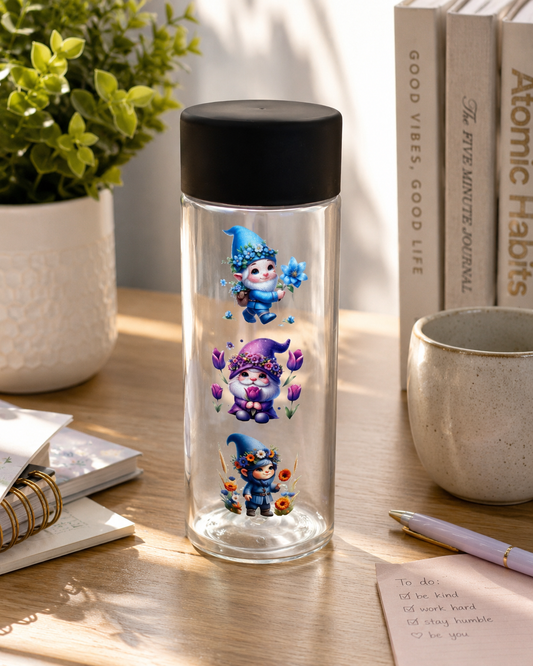 Whimsical Gnome Plastic Bottle – Floral Design