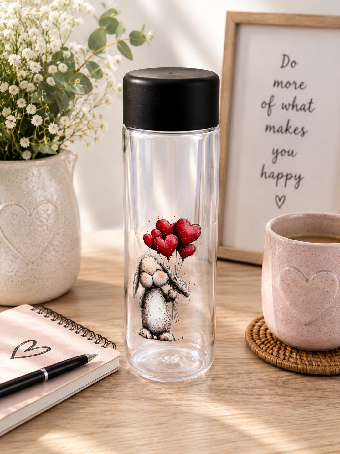 Cute Bunny Heart Balloon Plastic Bottle