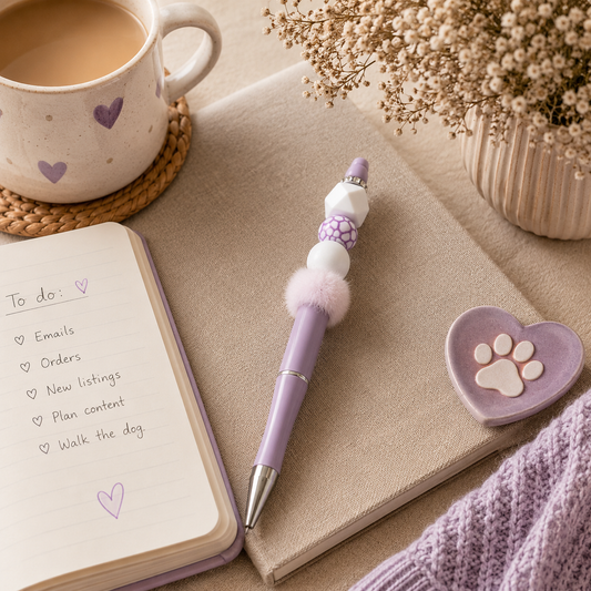 Lilac Fluffy Beaded Pen